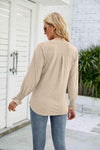Heathered Flounce Sleeve Curved Hem Top Blouses - Tophatter Daily Deals