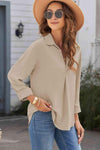 Textured Johnny Collar Three-Quarter Sleeve Blouse Blouses - Tophatter Daily Deals