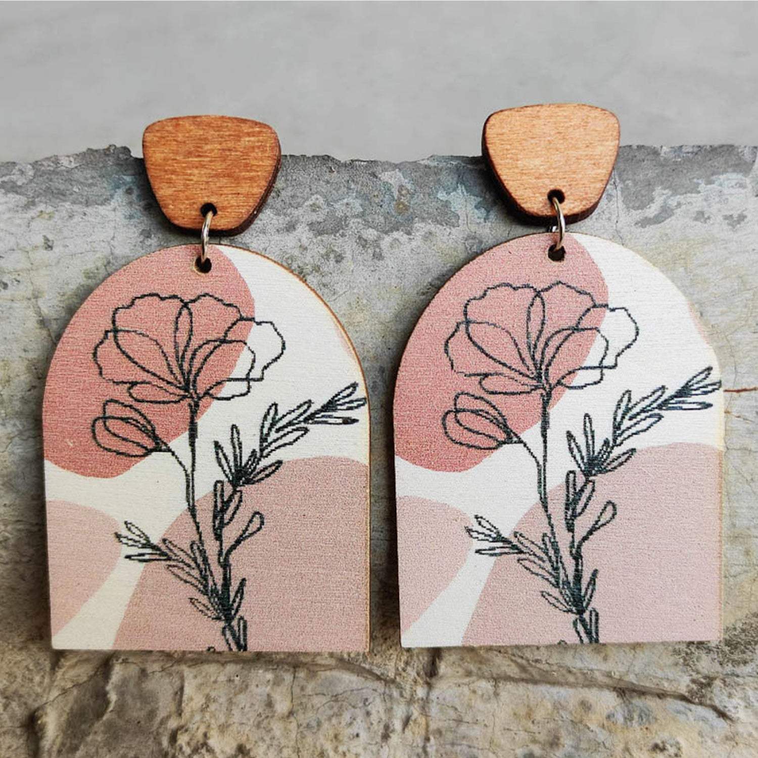 Geometrical Shape Wooden Drop Earrings Dusty Pink One Size Earrings - Tophatter Daily Deals