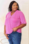 Sew In Love Full Size Ribbed V-Neck Short Sleeve Top Blouses - Tophatter Daily Deals