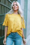 Round Neck Puff Sleeve Blouse Blouses - Tophatter Daily Deals