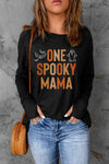 Round Neck Long Sleeve ONE SPOOKY MAMA Graphic T-Shirt Black Women's T-Shirts - Tophatter Daily Deals