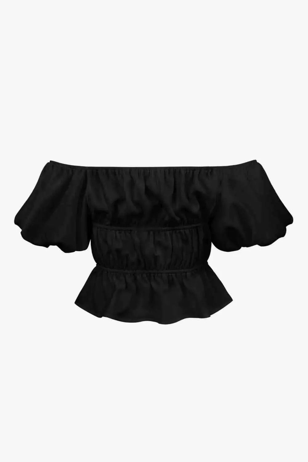 Square Neck Balloon Sleeve Cropped Blouse Blouses - Tophatter Daily Deals
