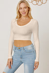 Round Neck Long Sleeve Cropped T-Shirt Women's T-Shirts - Tophatter Daily Deals