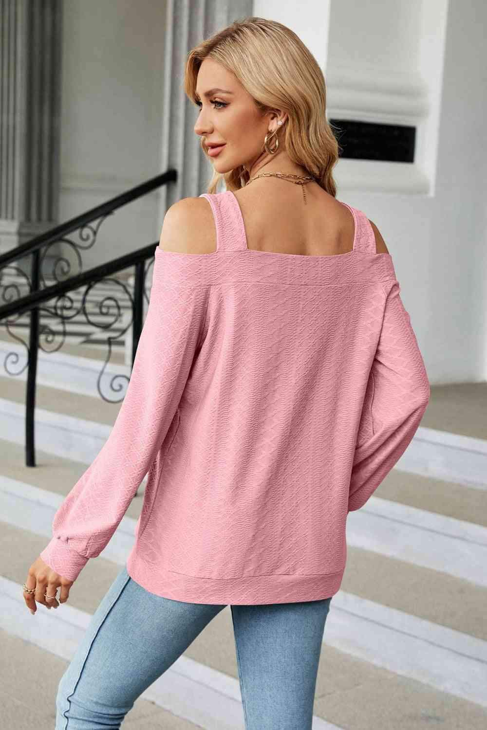 Cold Shoulder Square Neck Cutout Blouse Blouses - Tophatter Daily Deals