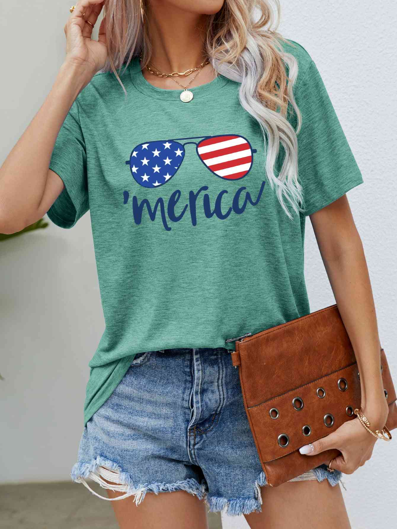 US Flag Glasses Graphic Tee Gum Leaf Women's T-Shirts - Tophatter Daily Deals