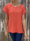 Raw Hem Round Neck Short Sleeve T-Shirt Red Orange Women's T-Shirts - Tophatter Daily Deals