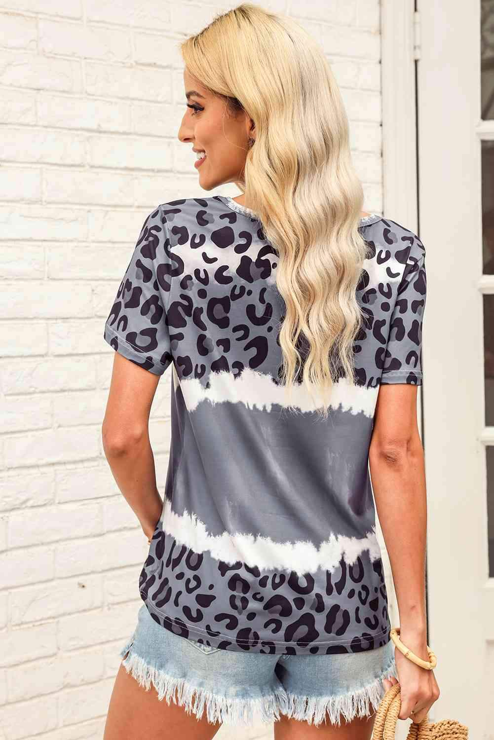 Leopard V-Neck Tee Shirt Women's T-Shirts - Tophatter Daily Deals