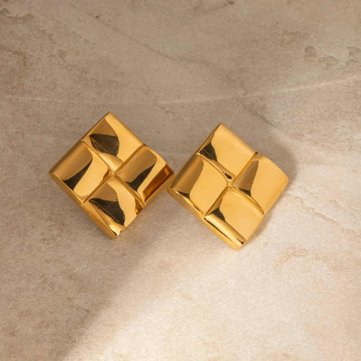 Stainless Steel 18K Gold-Plated Square Stud Earrings Earrings - Tophatter Daily Deals