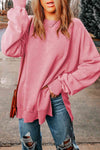 Dropped Shoulder Round Neck Long Sleeve Blouse - Tophatter Deals