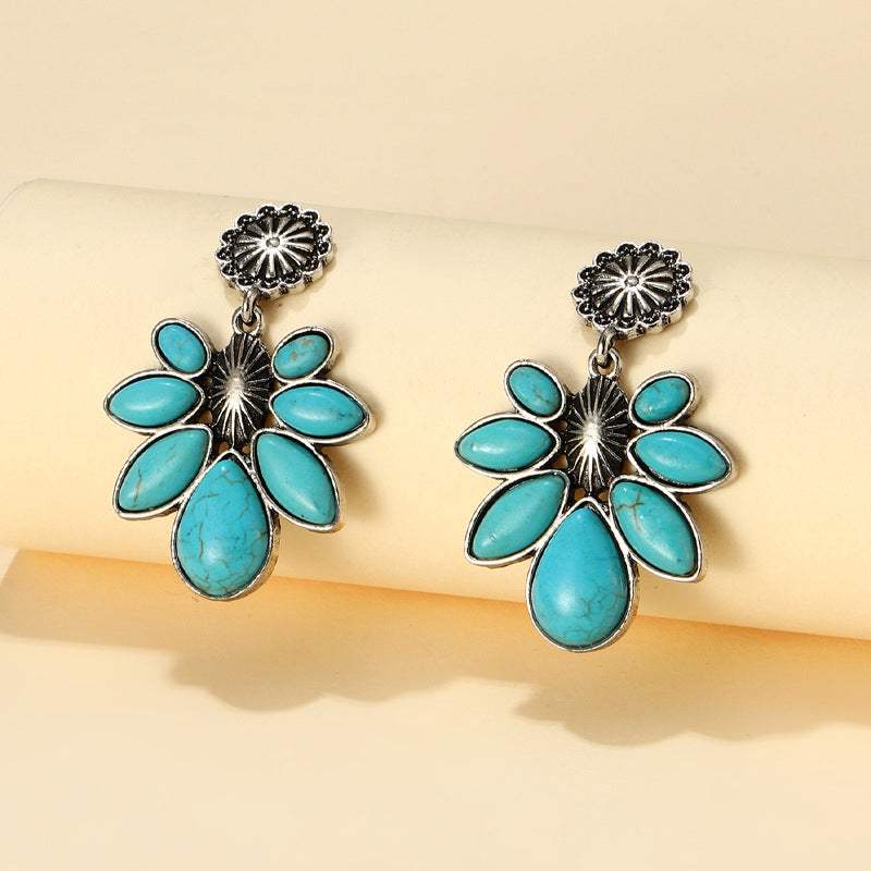 Artificial Turquoise Flower Earrings Turquoise One Size Earrings - Tophatter Daily Deals