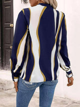 Printed V-Neck Long Sleeve Blouse Blouses - Tophatter Daily Deals