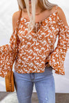 Floral Cold-Shoulder Flare Sleeve Blouse Blouses - Tophatter Daily Deals