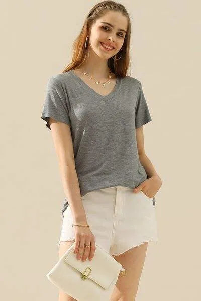 Ninexis Full Size V-Neck Short Sleeve T-Shirt H GREY Women's T-Shirts - Tophatter Daily Deals
