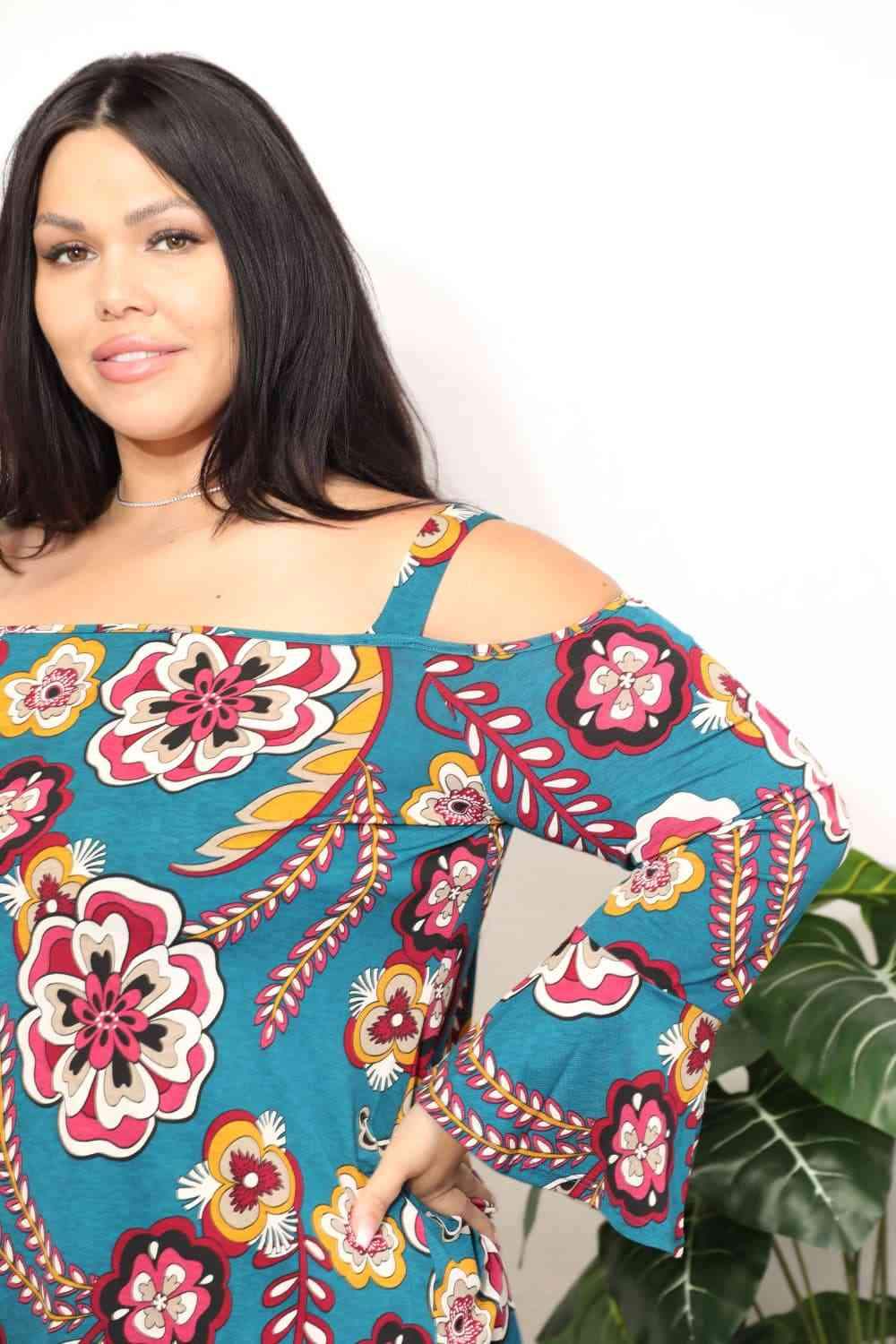 Sew In Love Full Size Floral Cold Shoulder Blouse Blouses - Tophatter Daily Deals