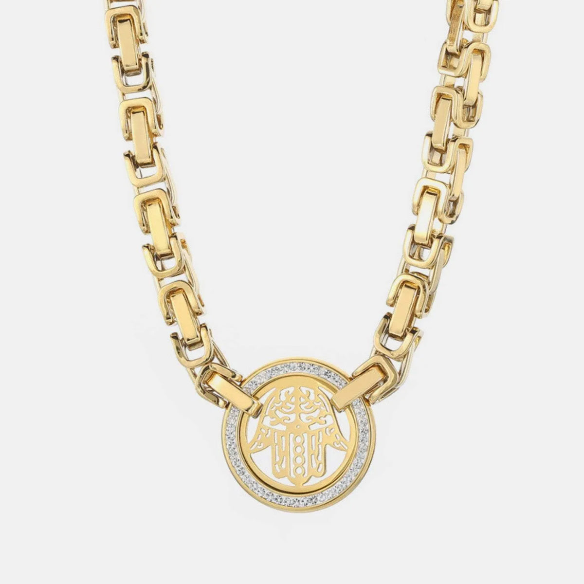 Cutout Stainless Steel Inlaid Zircon Necklace Gold One Size Necklaces - Tophatter Daily Deals
