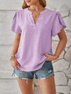 Swiss Dot Notched Petal Sleeve T-Shirt Women's T-Shirts - Tophatter Daily Deals