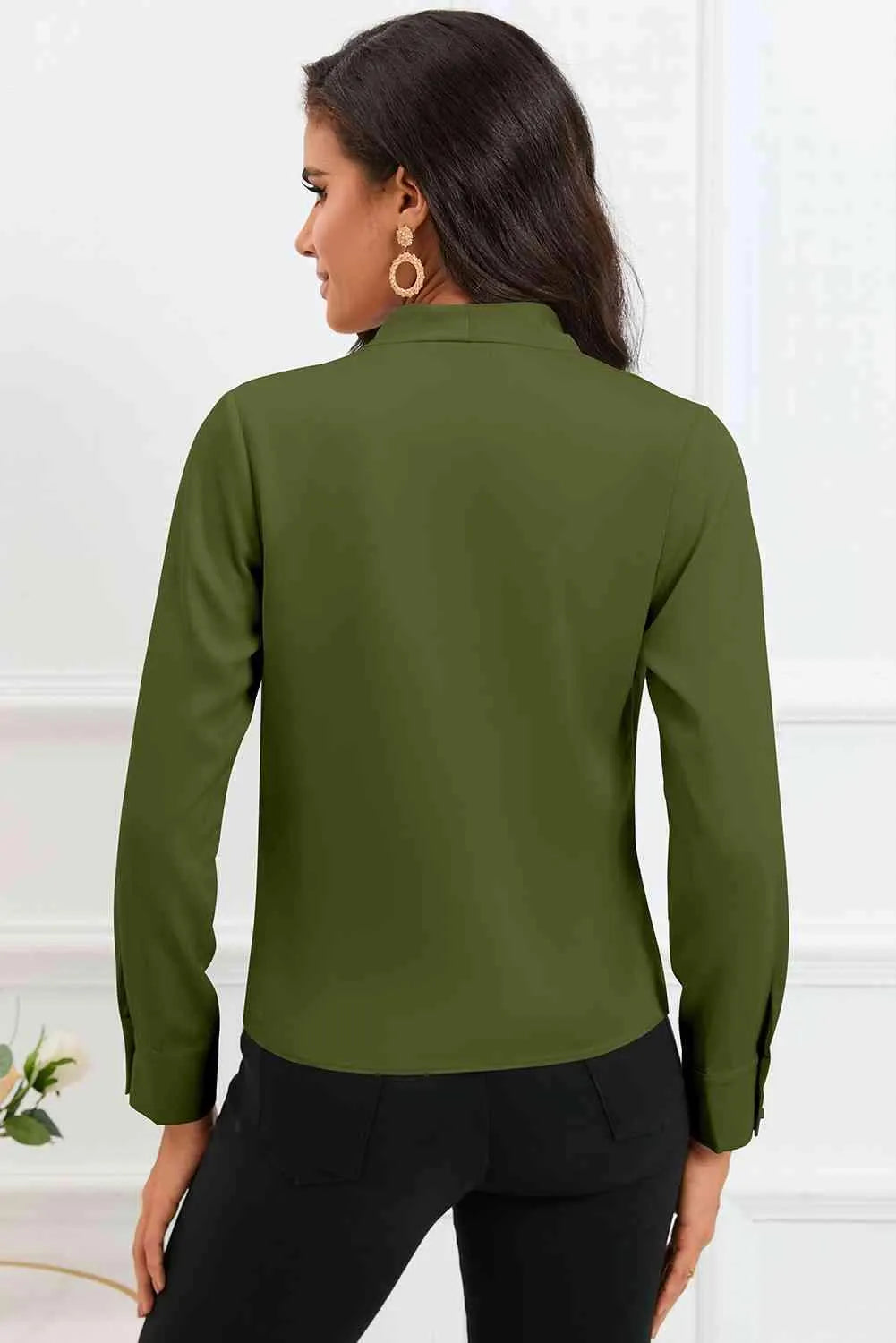 V-Neck Buttoned Long Sleeve Blouse Blouses - Tophatter Daily Deals