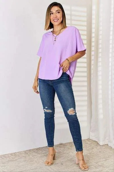 Zenana Texture Short Sleeve T-Shirt Blouses - Tophatter Daily Deals