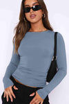 Round Neck Long-Sleeve Top Misty Blue Blouses - Tophatter Daily Deals