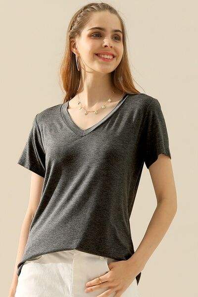 Ninexis Full Size V-Neck Short Sleeve T-Shirt Women's T-Shirts - Tophatter Daily Deals