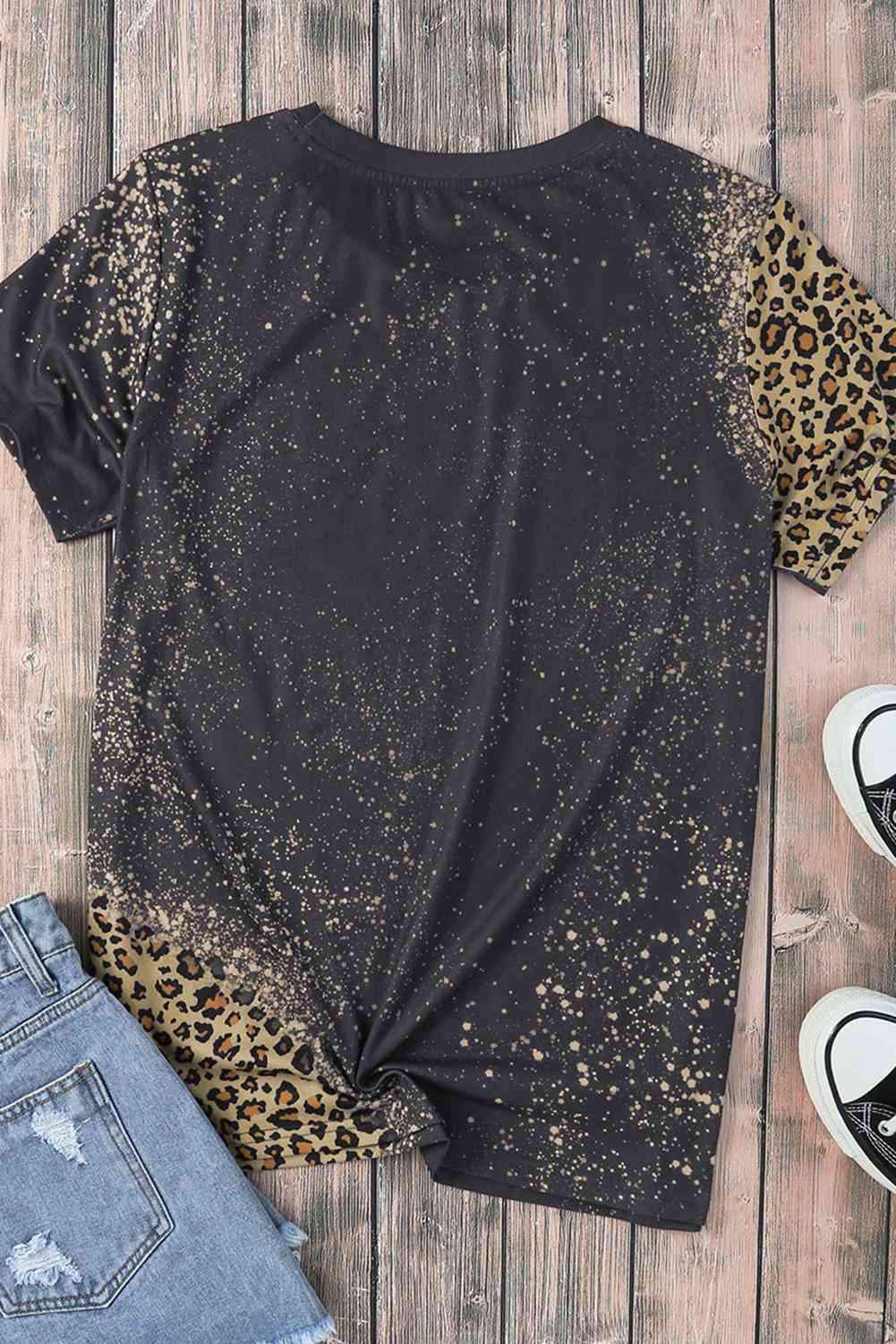 Graphic Leopard Round Neck Tee Shirt Women's T-Shirts - Tophatter Daily Deals