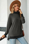 Slit Mock Neck Long Sleeve T-Shirt Charcoal Women's T-Shirts - Tophatter Daily Deals