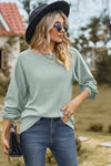 Eyelet Round Neck Long Sleeve T-Shirt Women's T-Shirts - Tophatter Daily Deals