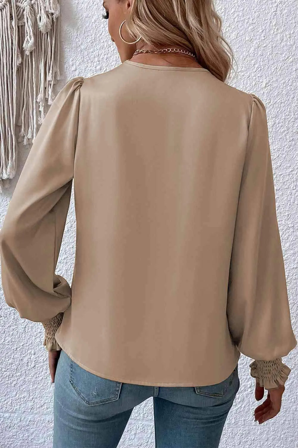Surplice Neck Lantern Sleeve Blouse Blouses - Tophatter Daily Deals