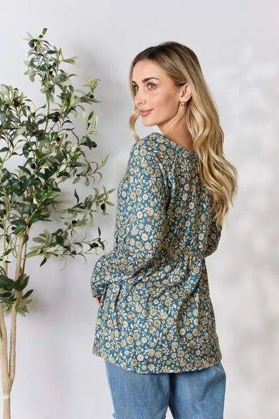 Heimish Full Size Floral Half Button Long Sleeve Blouse Blouses - Tophatter Daily Deals