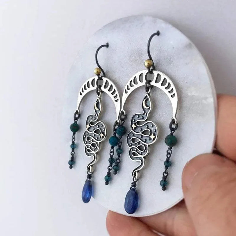 Snake & Moon Alloy Earrings Earrings - Tophatter Daily Deals