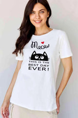 Simply Love Full Size MEOW THIS IS THE BEST DAY EVER! Graphic Cotton T-Shirt Women's T-Shirts - Tophatter Daily Deals