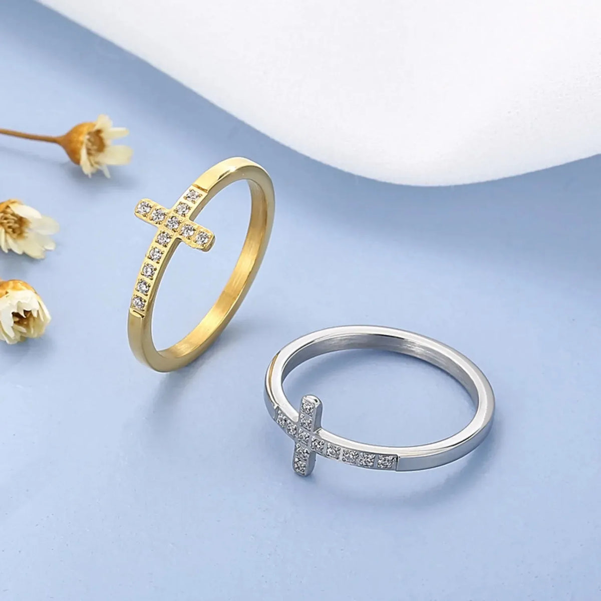 Inlaid Zircon Stainless Steel Cross Ring Rings - Tophatter Daily Deals