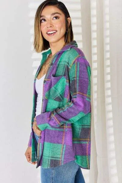 Zenana Plaid Button Up Long Sleeve Shacket Blouses - Tophatter Daily Deals