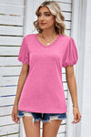 Heathered V-Neck Balloon Sleeve T-Shirt Women's T-Shirts - Tophatter Daily Deals