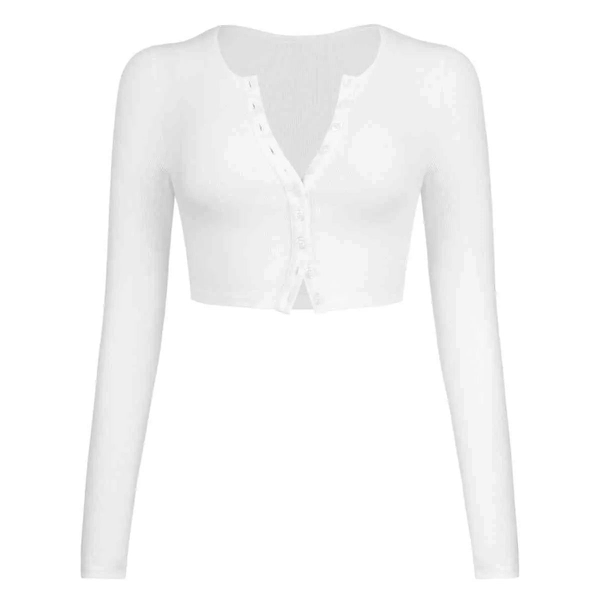 Double Take Button Down Long Sleeve Cropped Top Blouses - Tophatter Daily Deals