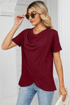 Cowl Neck Short Sleeve T-Shirt Wine Women's T-Shirts - Tophatter Daily Deals