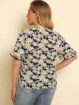 Plus Size Floral Round Neck Tie Hem Blouse Blouses - Tophatter Daily Deals