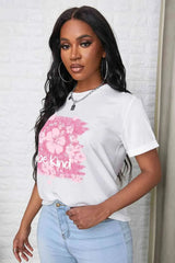 BE KIND Flower Graphic Round Neck Tee Women's T-Shirts - Tophatter Daily Deals