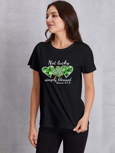 NOT LUCKY SIMPLY BLESSED Heart Round Neck T-Shirt Black Women's T-Shirts - Tophatter Daily Deals