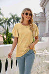 Eyelet Flutter Sleeve Round Neck Top Blouses - Tophatter Daily Deals