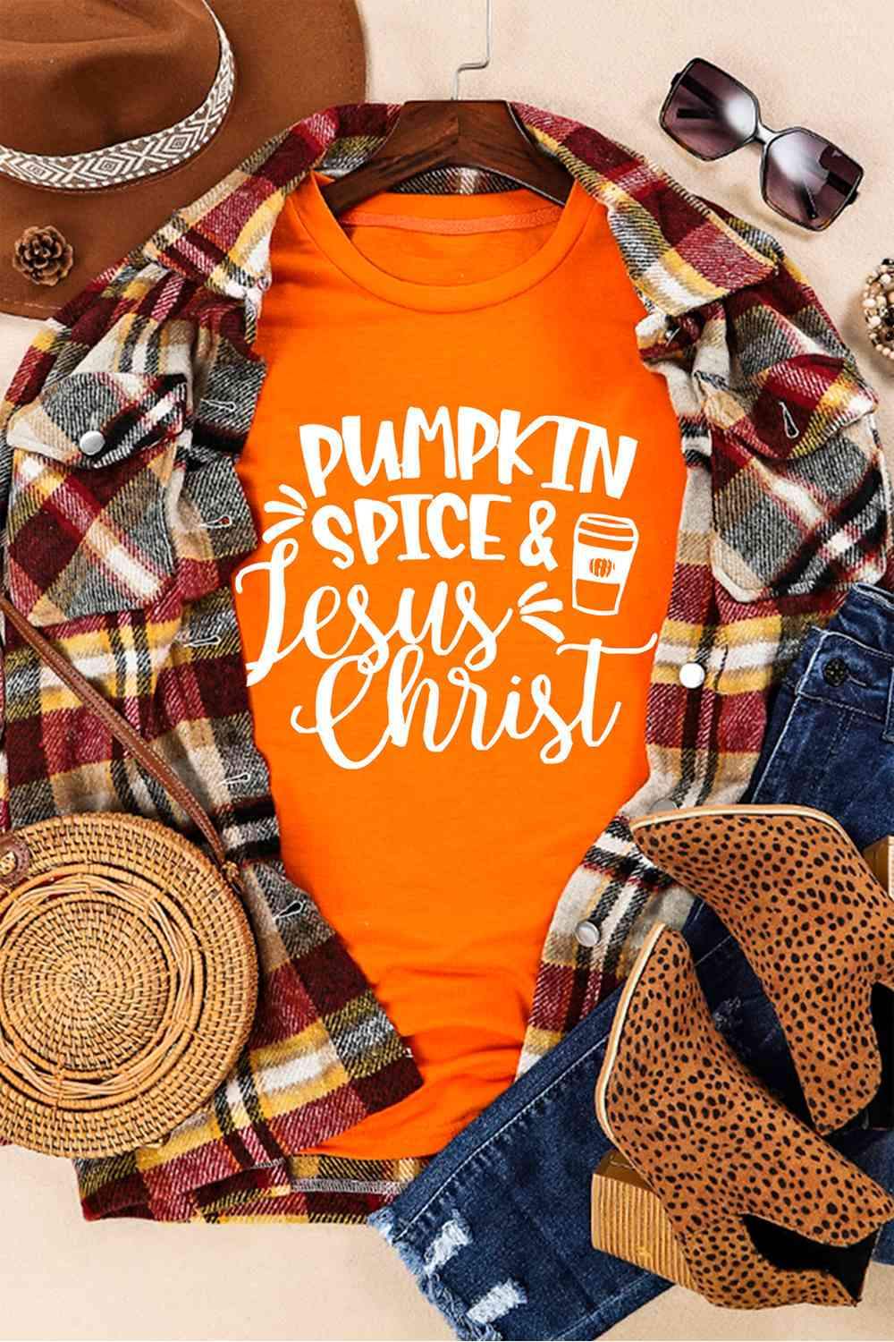 Round Neck Short Sleeve PUMPKIN SPICE JESUS CHRIST T-Shirt Women's T-Shirts - Tophatter Daily Deals