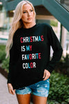 CHRISTMAS IS MY FAVORITE COLOR Graphic T-Shirt Black Women's T-Shirts - Tophatter Daily Deals