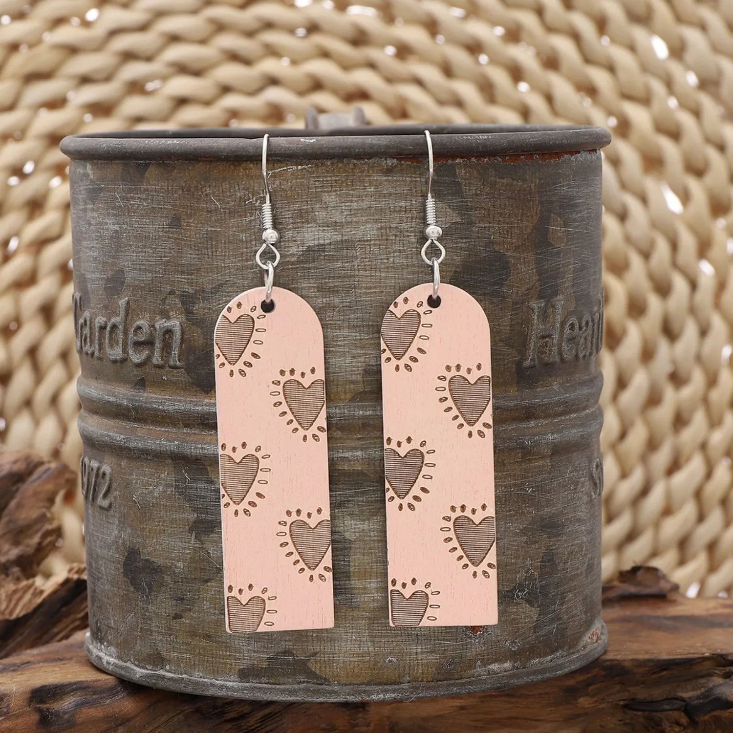 Heart Pattern Wooden Dangle Earrings Earrings - Tophatter Daily Deals