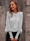 Round Neck Lantern Sleeve Blouse White Blouses - Tophatter Daily Deals