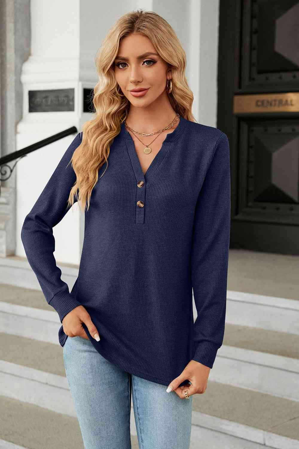 V-Neck Long Sleeve Blouse Blouses - Tophatter Daily Deals