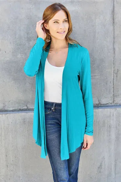 Basic Bae Full Size Open Front Long Sleeve Cardigan Sky Blue Blouses - Tophatter Daily Deals