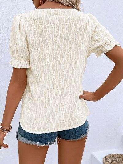 Ruffled Notched Short Sleeve T-Shirt Women's T-Shirts - Tophatter Daily Deals