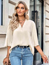 Three-Quarter Flare Sleeve V-Neck Blouse - Tophatter Deals