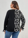 Plus Size Geometric V-Neck Long Sleeve T-Shirt Women's T-Shirts - Tophatter Daily Deals